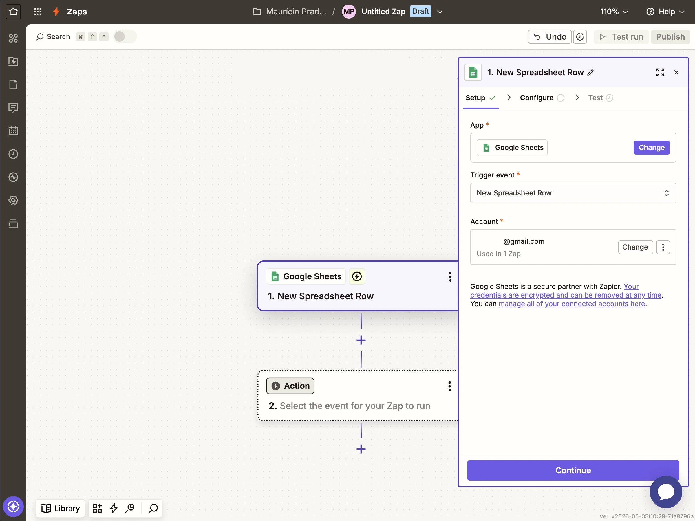 Configuring the New Spreadsheet Row trigger