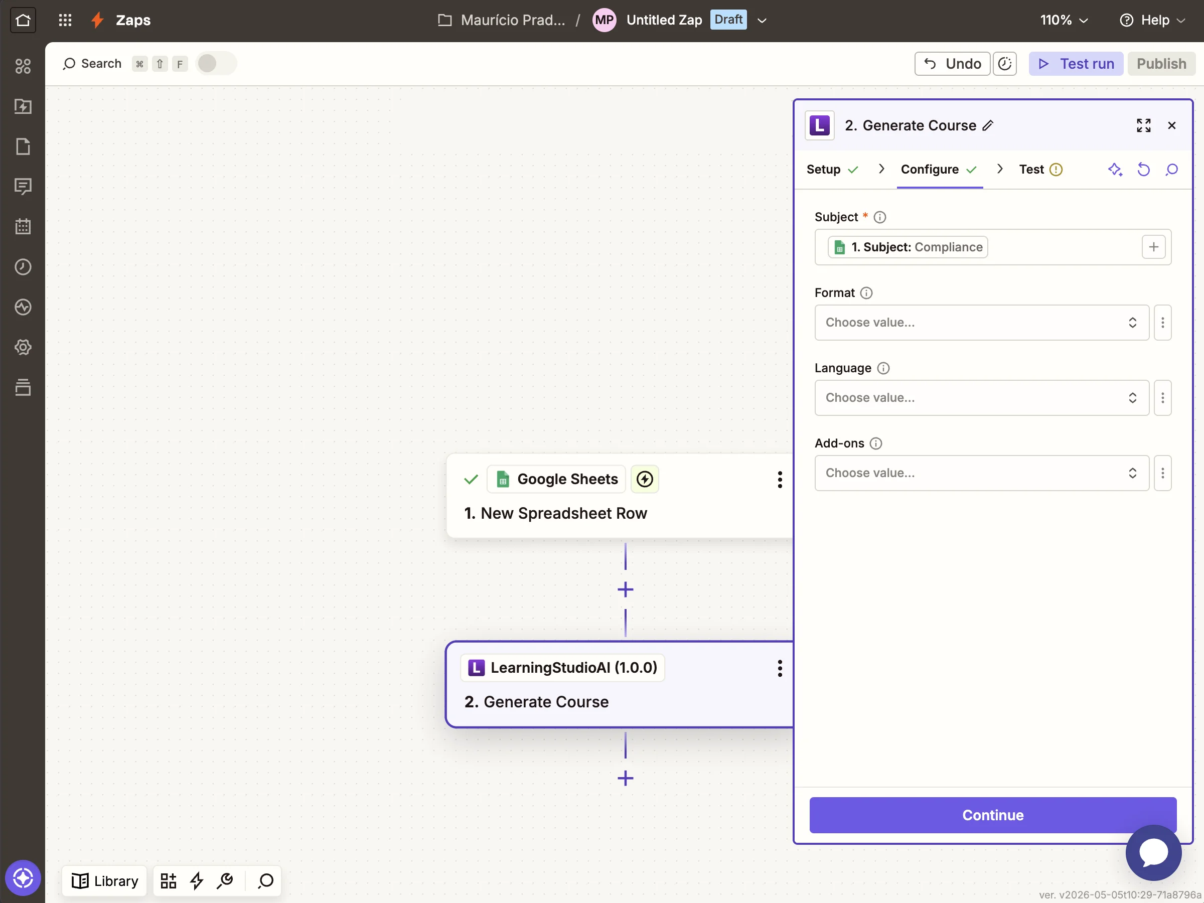 Mapping the Subject column from the Google Sheets row
