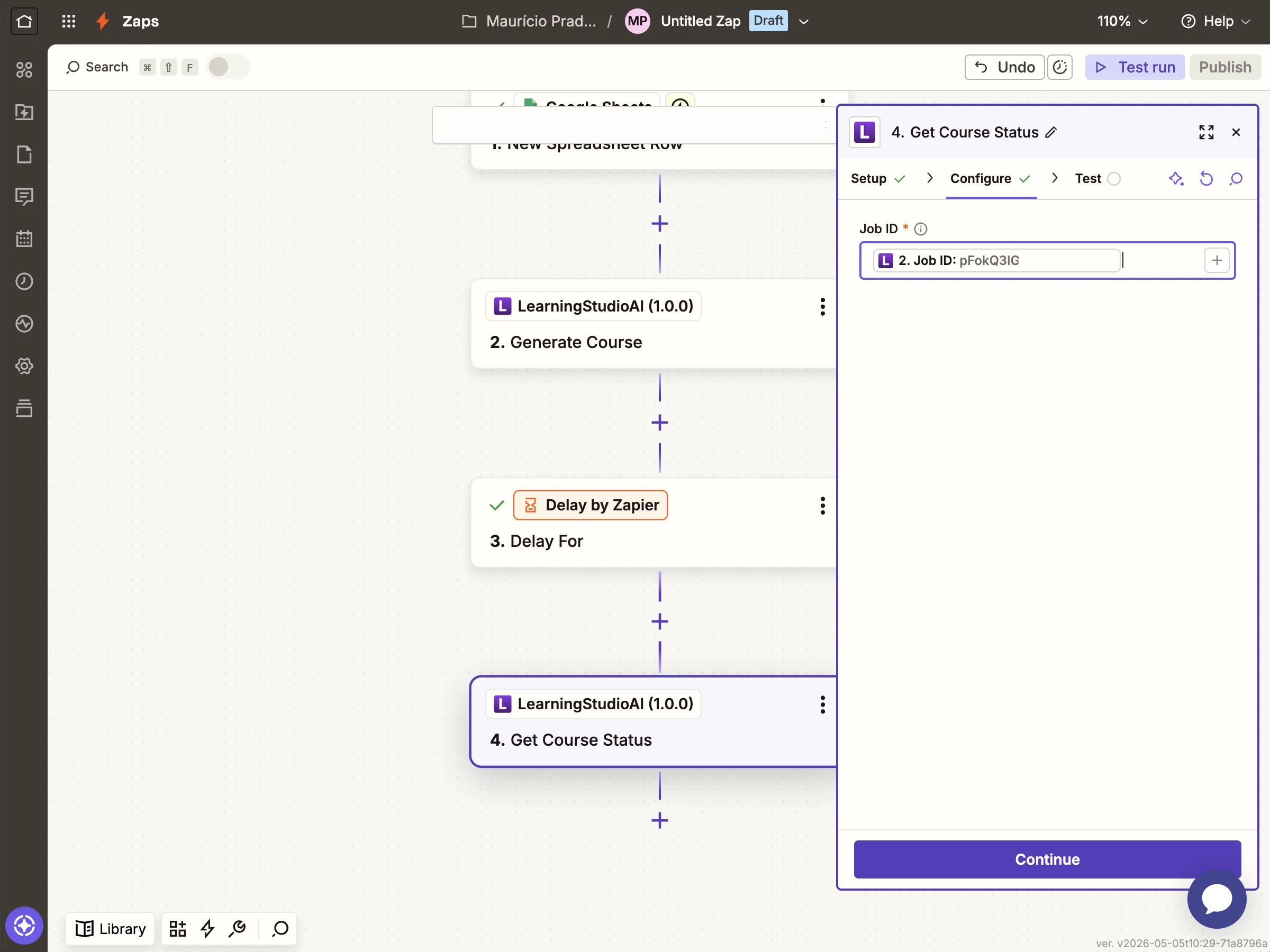 Mapping Job ID into the Get Course Status action